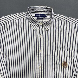 Ralph Lauren Shirt Mens XL Striped Crest Badge Button Down Classic Dress Shirt‎